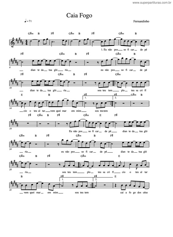 Partitura da música Caia Fogo