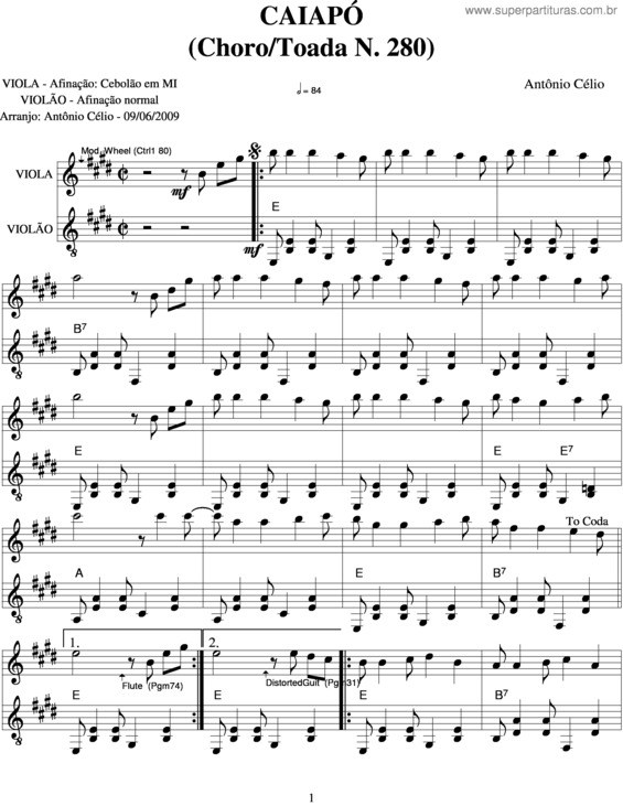 Partitura da música Caiapó