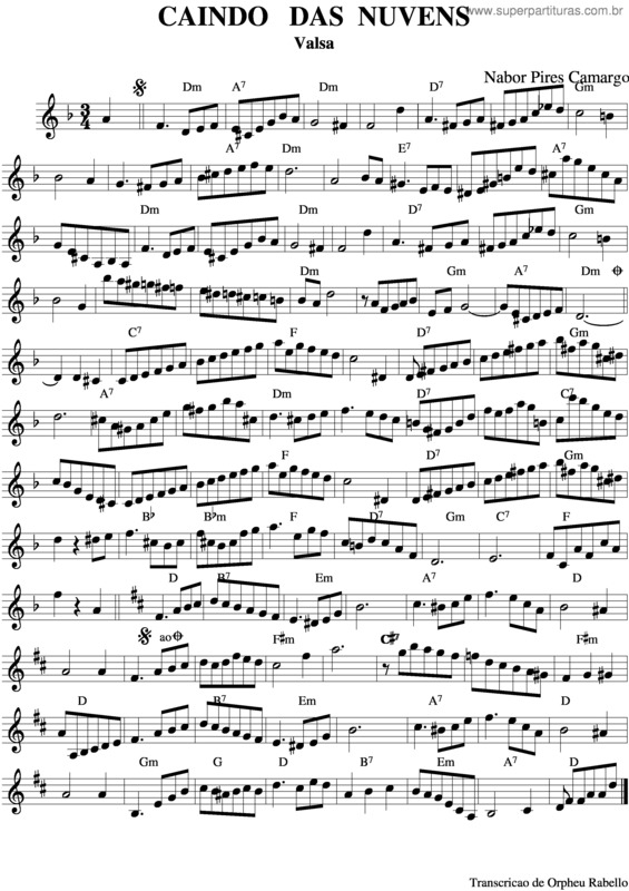 Partitura da música Caindo Das Nuvens