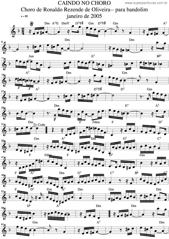 Partitura da música Caindo No Choro