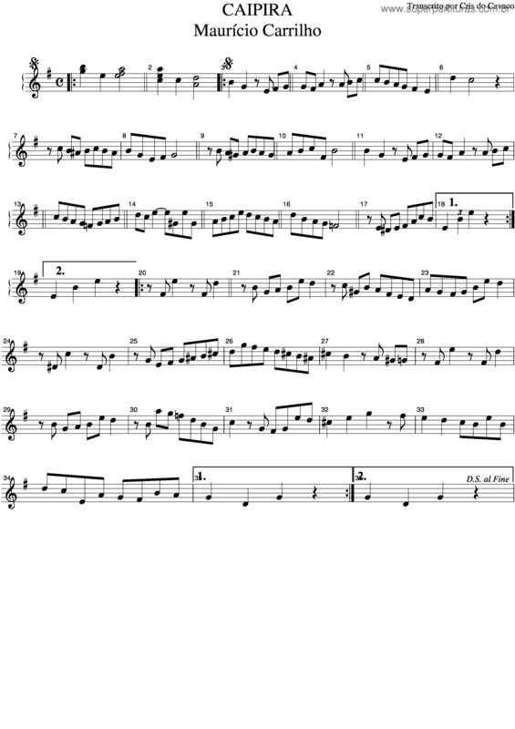 Partitura da música Caipira