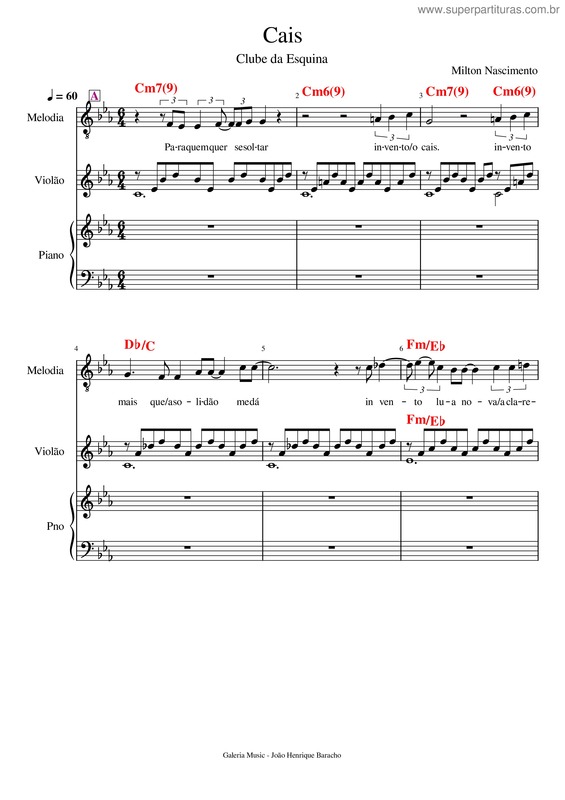 Partitura da música Cais Violao Voz E Piano