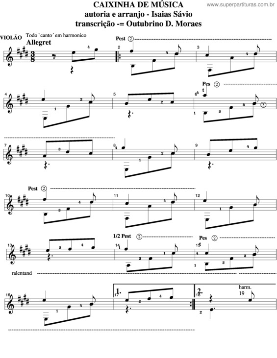 Partitura da música Caixinha De Música