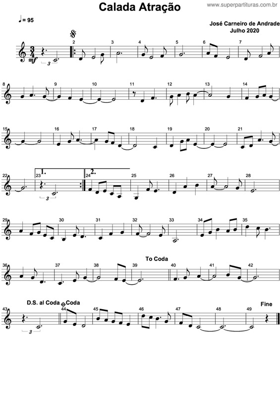 Partitura da música Calada Atração