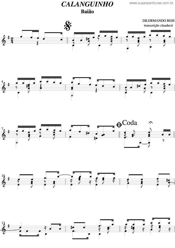 Partitura da música Caladinho