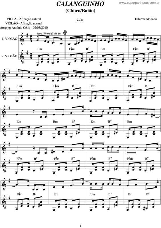Partitura da música Calanguinho v.3