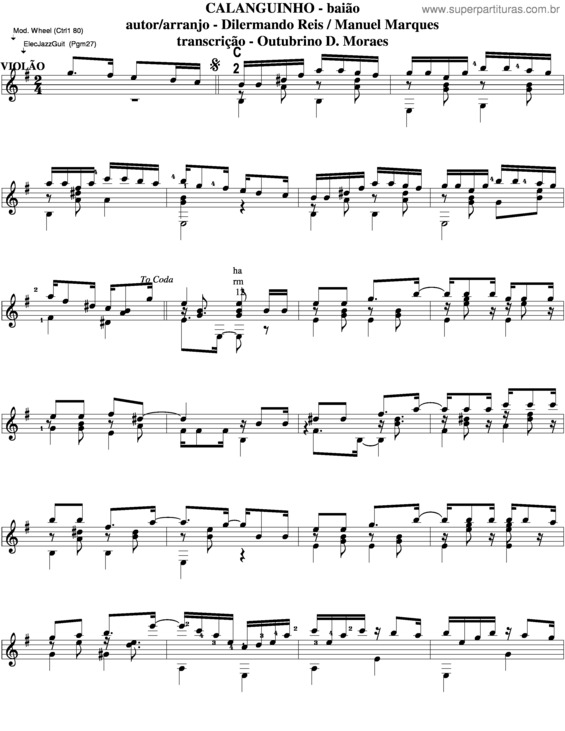 Partitura da música Calanguinho v.6