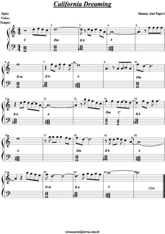 Partitura da música California Dreaming v.3