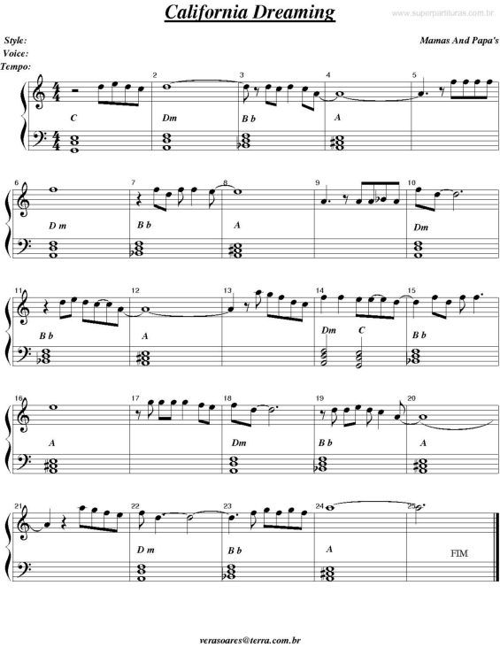 Partitura da música California Dreaming