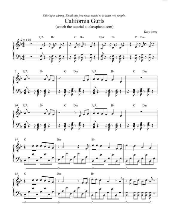 Partitura da música California Gurls