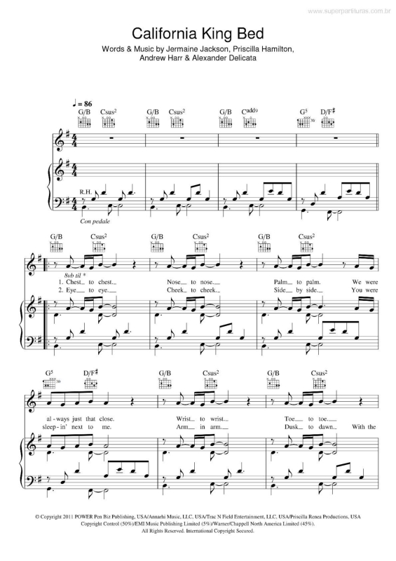 Partitura da música California King Bed