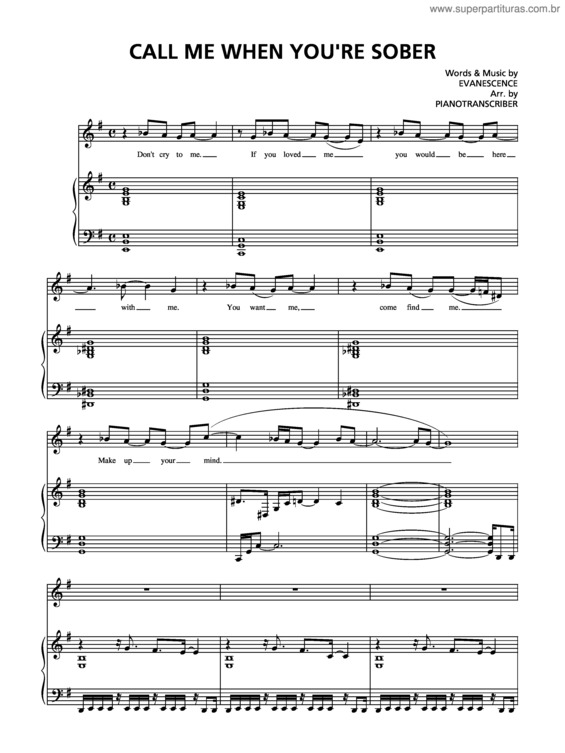 Partitura da música Call Me When You`re Sober v.3