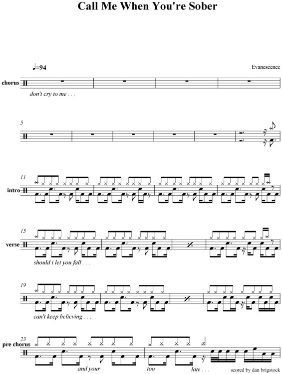 Partitura da música Call Me When You´re Sober v.4