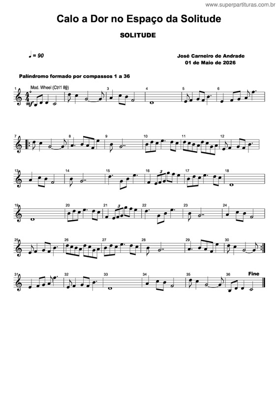 Partitura da música Calo A Dor No Espaço Da Solitude