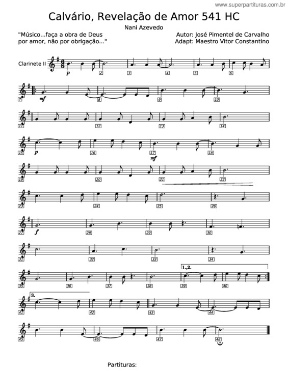 Partitura da música Calvário, Revelação De Amor 541 Hc – José Pimentel De Carvalho v.2