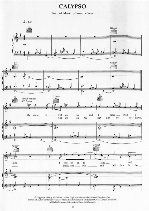 Partitura da música Calypso