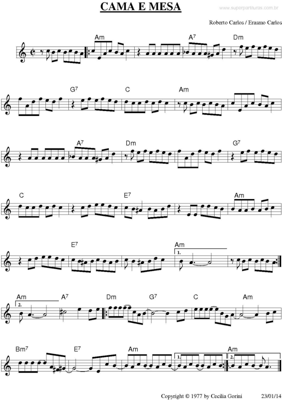 Partitura da música Cama e Mesa