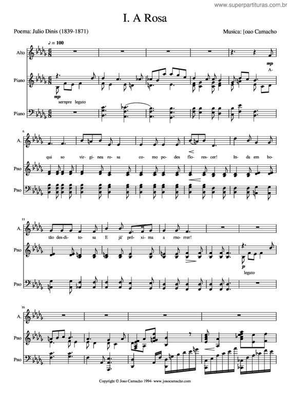 Partitura da música Camacho, Joao. Tres Canções Para Voz Grave E Piano