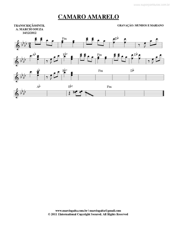 Partitura da música Camaro Amarelo