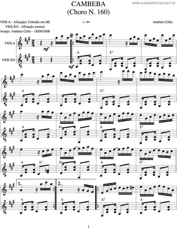 Partitura da música Cambeba