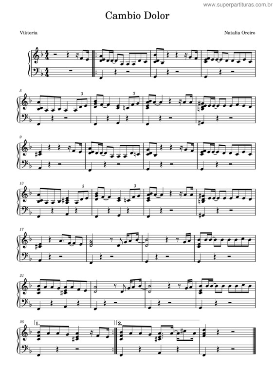 Partitura da música Cambio Dolor Natalia Oreiro