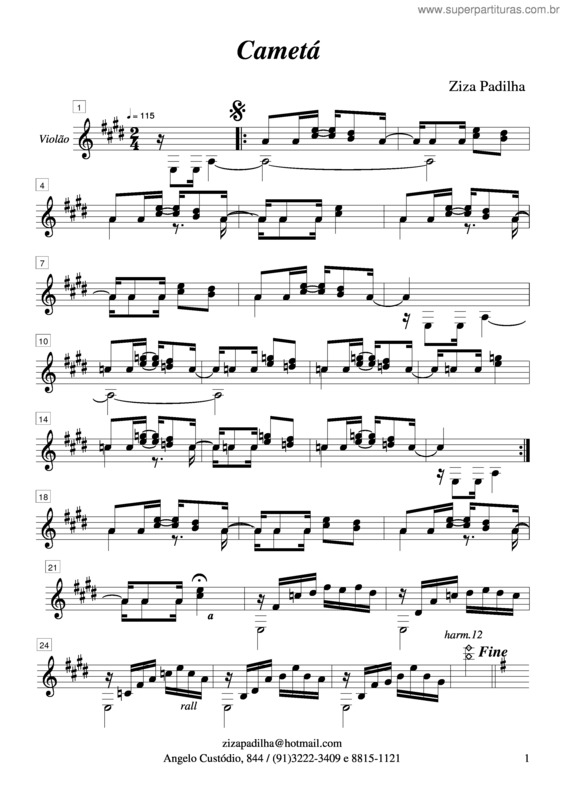 Partitura da música Cametá