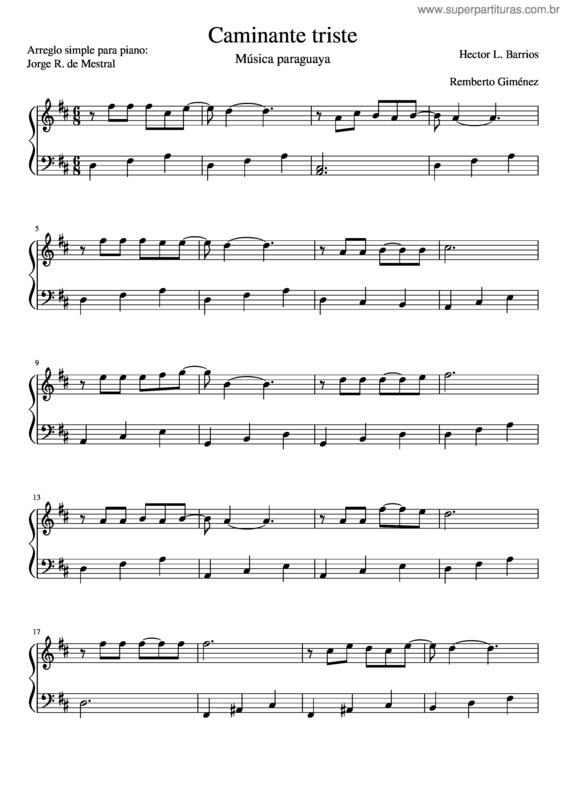 Partitura da música Caminante Triste Hector L. Barrios  Remberto Giménez