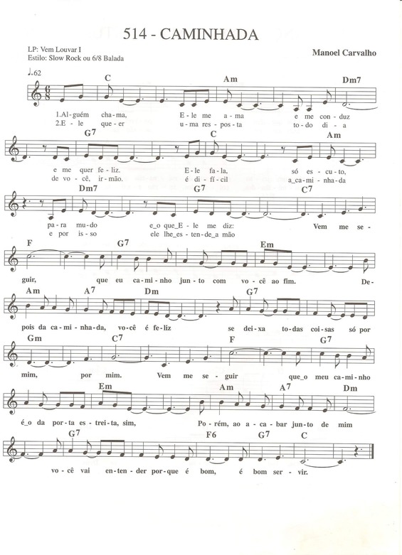 Partitura da música Caminhada