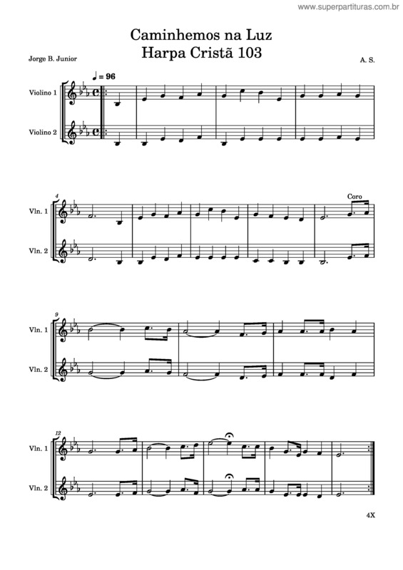 Partitura da música Caminhemos Na Luz Harpa Cristã 103