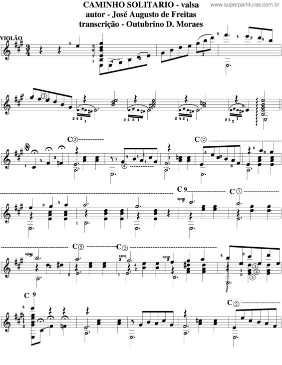 Partitura da música Caminho Solitario