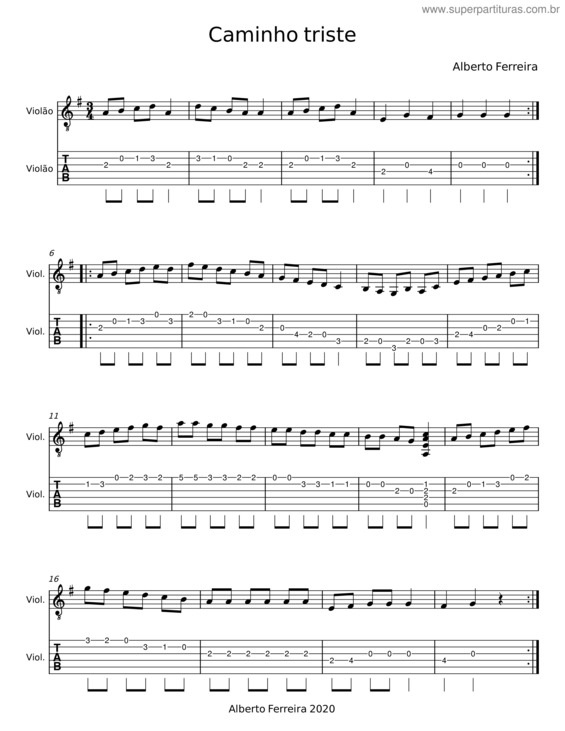 Partitura da música Caminho Triste