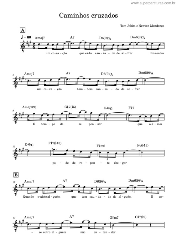Partitura da música Caminhos Cruzados – Antônio Carlos Jobim And Newton Mendonça