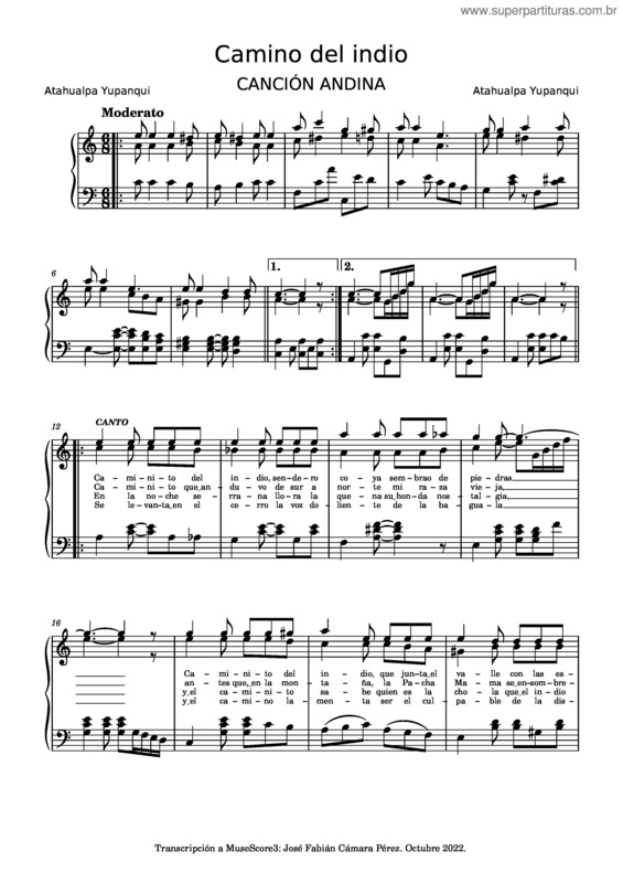 Partitura da música Camino Del Indio – Atahualpa Yupanqui