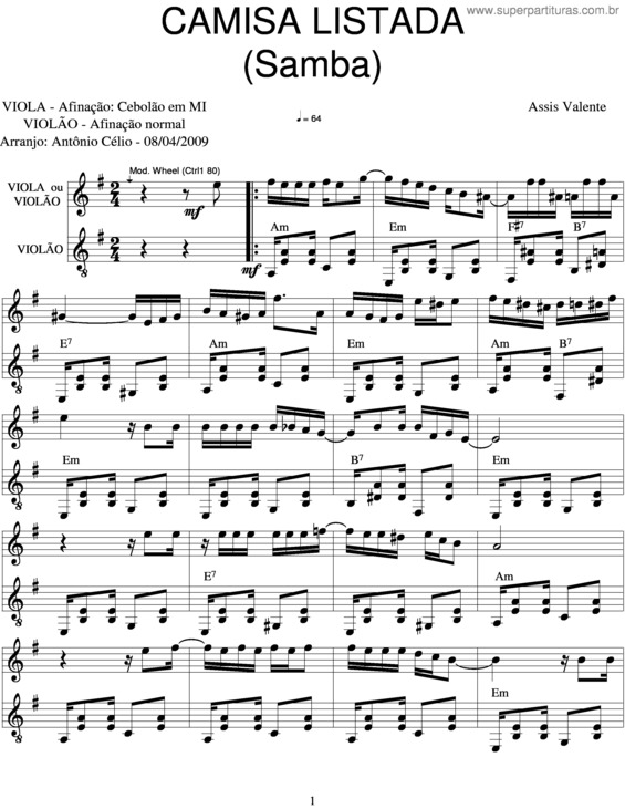 Partitura da música Camisa Listada v.4