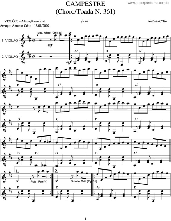 Partitura da música Campestre