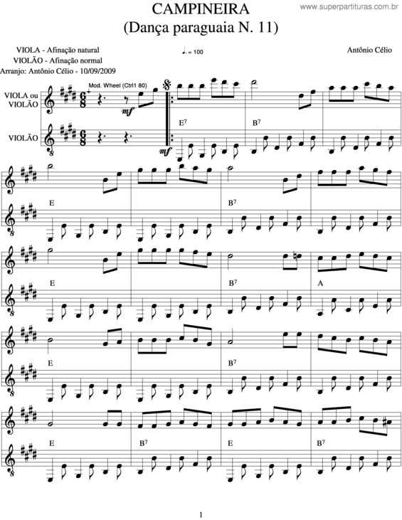 Partitura da música Campineira