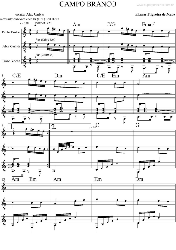 Partitura da música Campo Branco