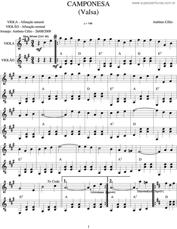 Partitura da música Camponesa