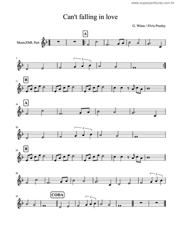 Partitura da música Can`T Falling In Love v.2