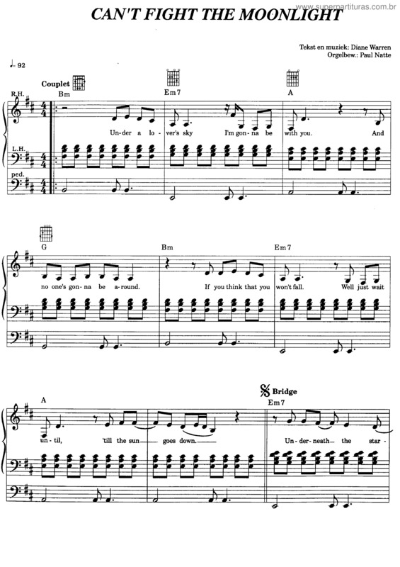 Partitura da música Can`t Fight The Moonlight v.2