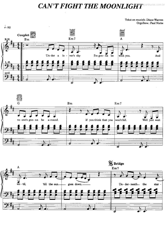 Partitura da música Can`t Fight The Moonlight