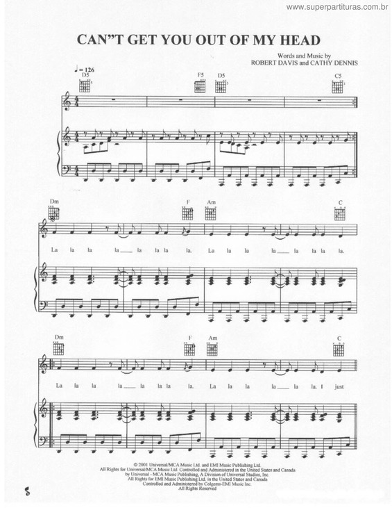 Partitura da música Can`t Get You Out Of My Head