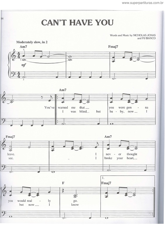 Partitura da música can`t have you