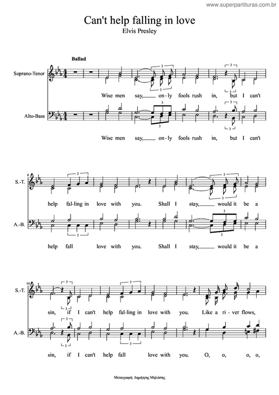 Partitura da música Can`t help fallin in love v.6