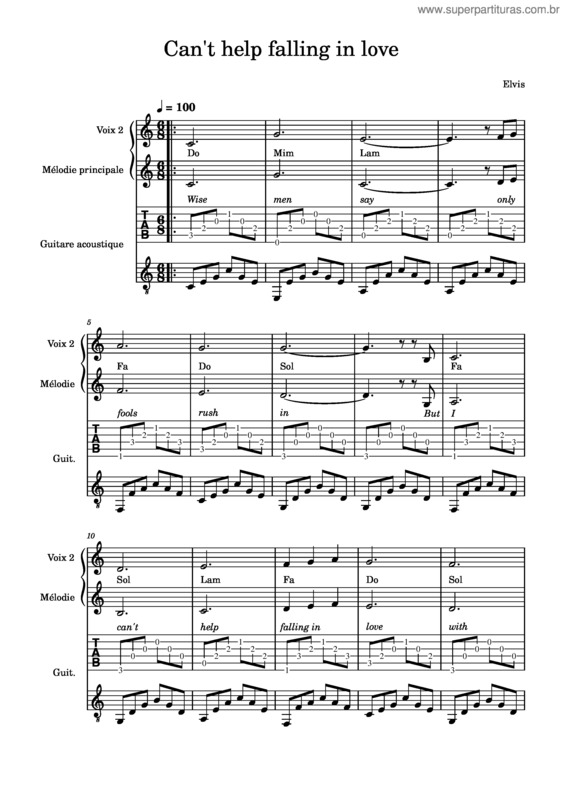 Partitura da música Can`T Help Falling In Love – Elvis Presley – Two Voices