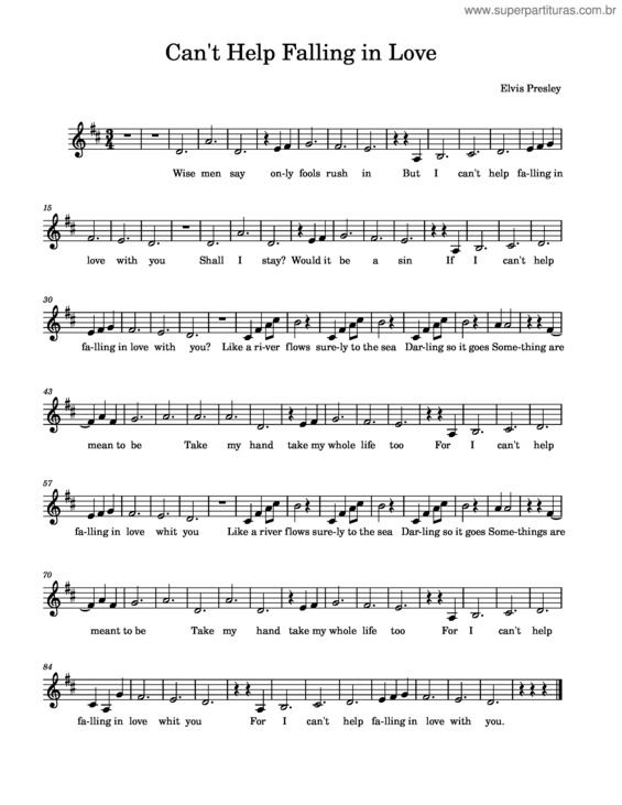 Partitura da música Can`T Help Falling In Love – Elvis Presley Can`T Help Falling In Love – Elvis Presley v.2