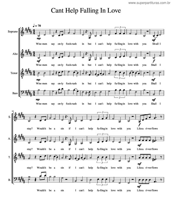 Partitura da música Can`T Help Falling In Love – Elvis Presley Can`T Help Falling In Love – Satb