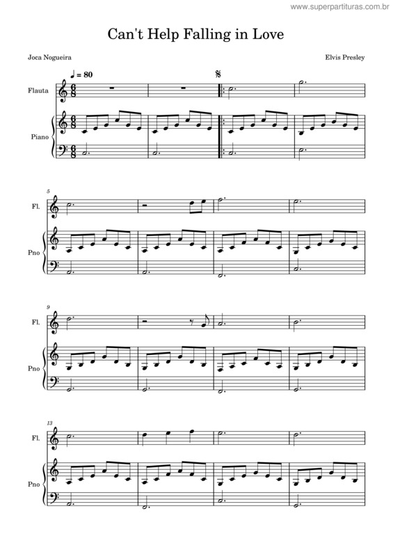 Partitura da música Can`T Help Falling In Love – Elvis Presley Can`T Help Falling In Love Piano + Flute