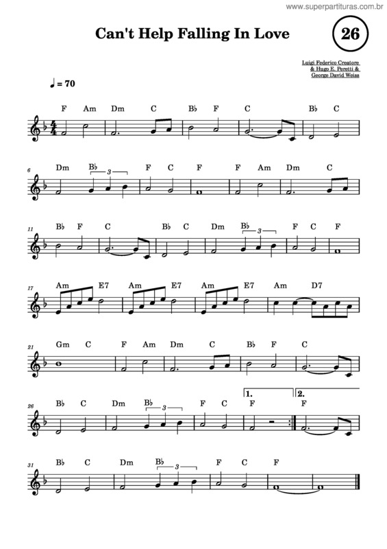 Partitura da música Can`T Help Falling In Love – Elvis Presley Can`T Help Falling In Love v.5