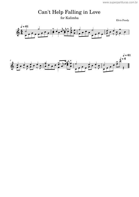 Partitura da música Can`T Help Falling In Love – Elvis Presley For Kalimba